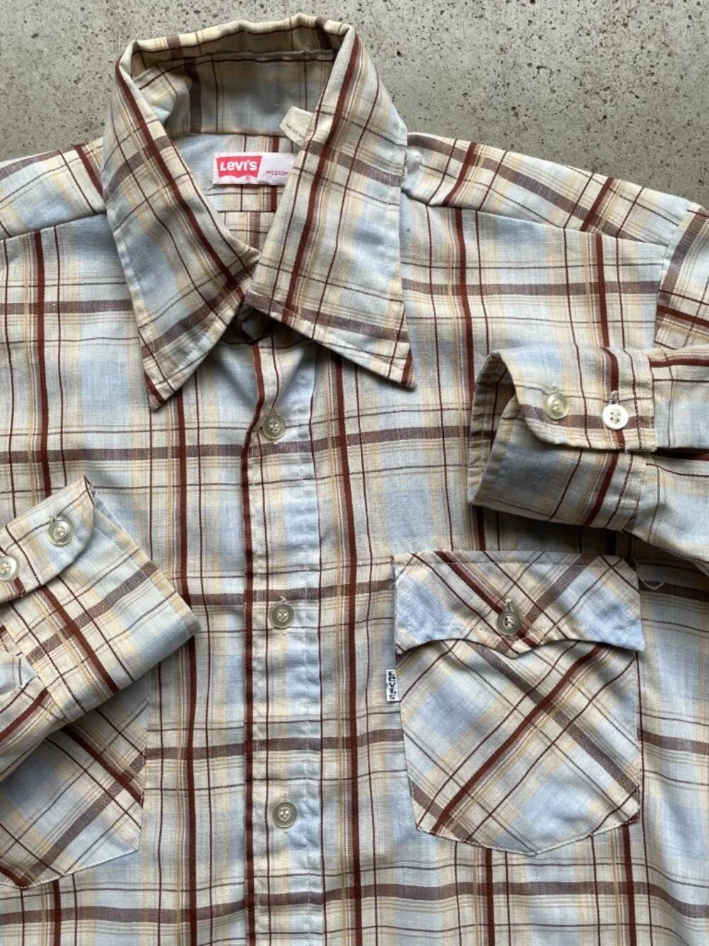 Vintage Levi's Western Plaid Shirt Men's Size Medium Fit 1970s White Tab
